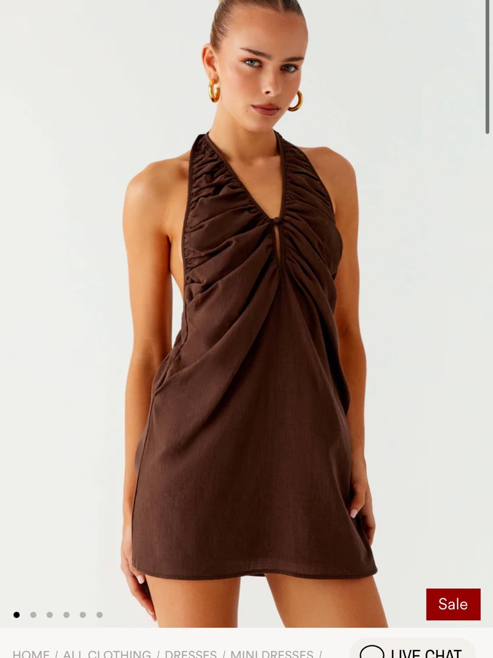 Peppermayo Brown Ruched Halter Mini Dress